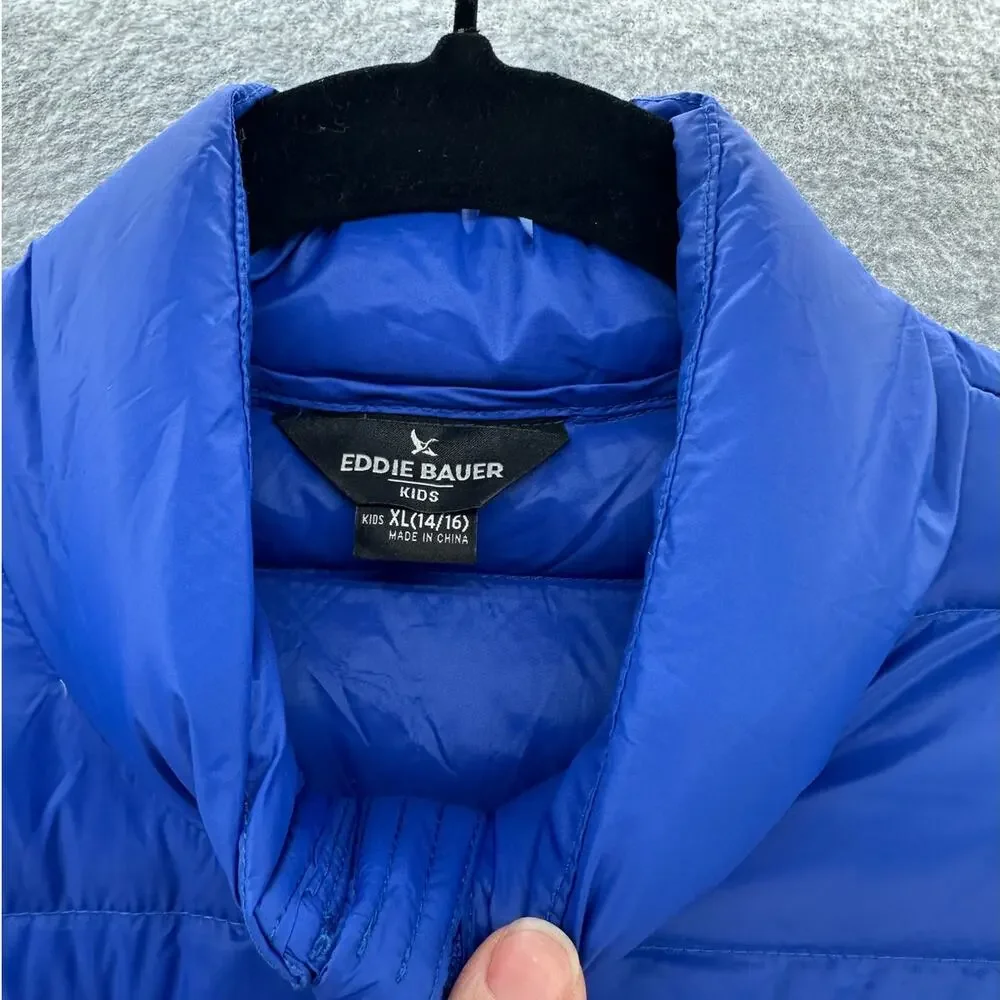Eddie Bauer Youth XL Down Puffer Blue Zip Winter Coat Outdoors Hiking Comfort